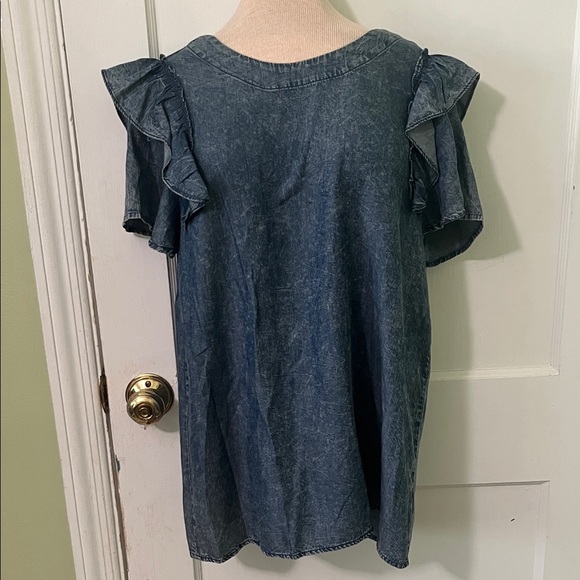 Doe & Rae Denim Blue Ruffle Blouse - Picture 4 of 8